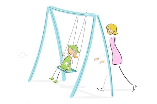 Illustrated Lady Pushing Child on a Swing